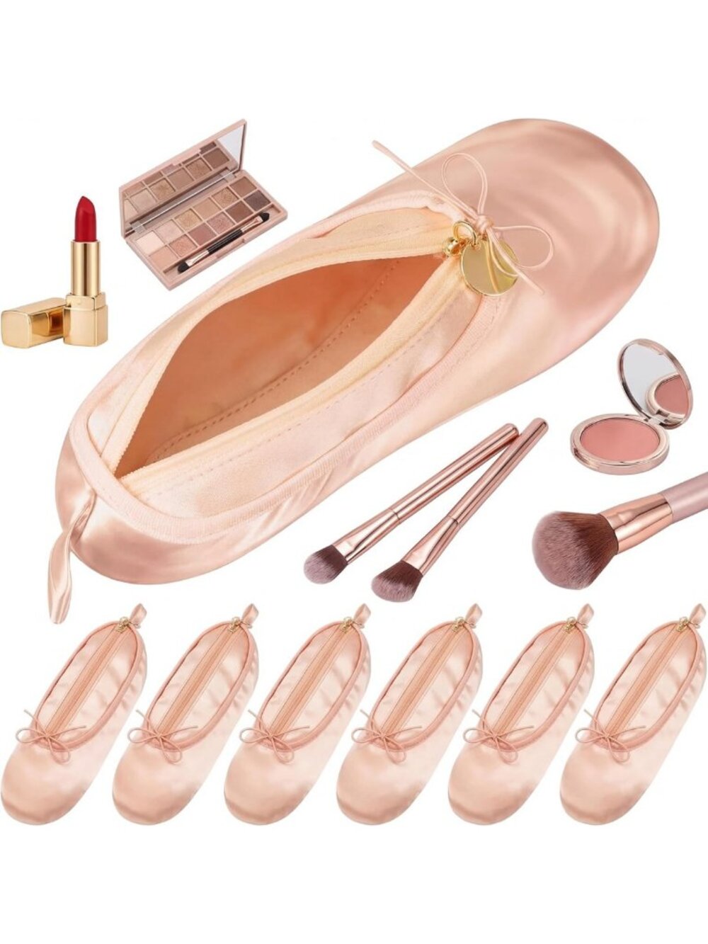 6 Cute Pink Ballet Shoe Makeup Bags - Dance Team Gifts & Ballerina Party Favors